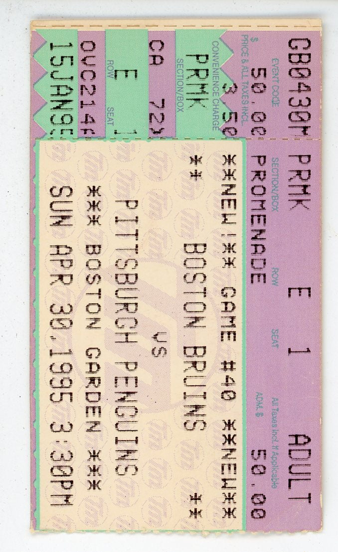 Bruins vs. Pittsburgh Penguins Vintage Ticket Stub Boston Garden (Boston, 1995)