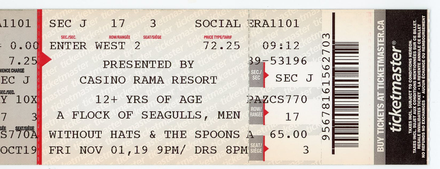 A Flock of Seagulls/Men Without Hats/The Spoons Concert Ticket Casino Rama (Orillia, 2019)
