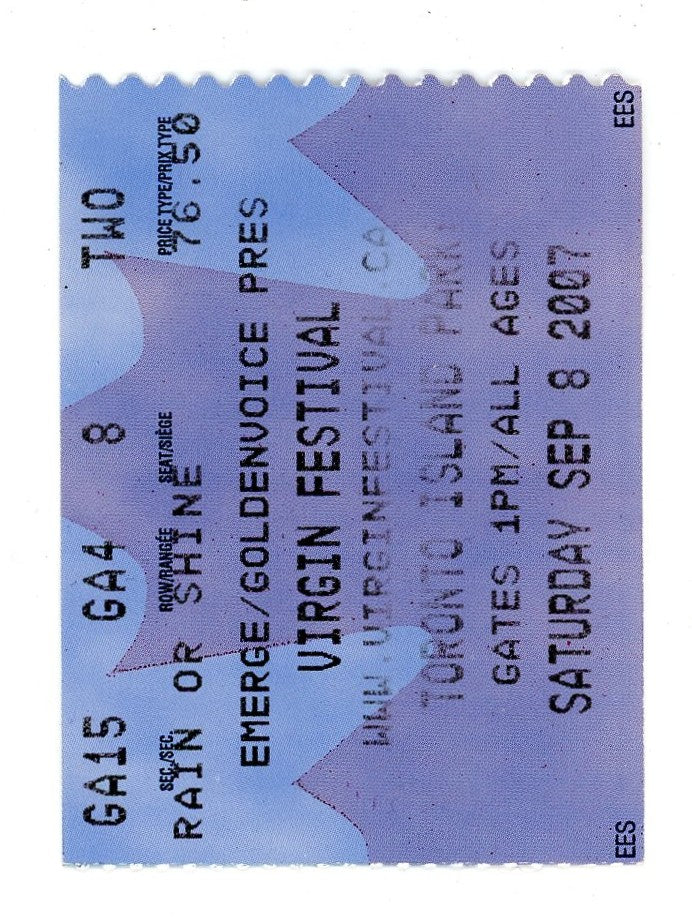 Virgin Festival Concert Ticket Stub Toronto Island Park (Toronto, 2007)