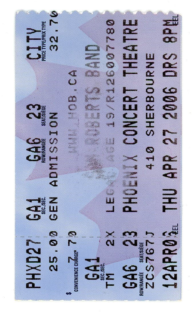 Sam Roberts Band Concert Ticket Stub Phoenix Concert Theatre (Toronto, 2006)