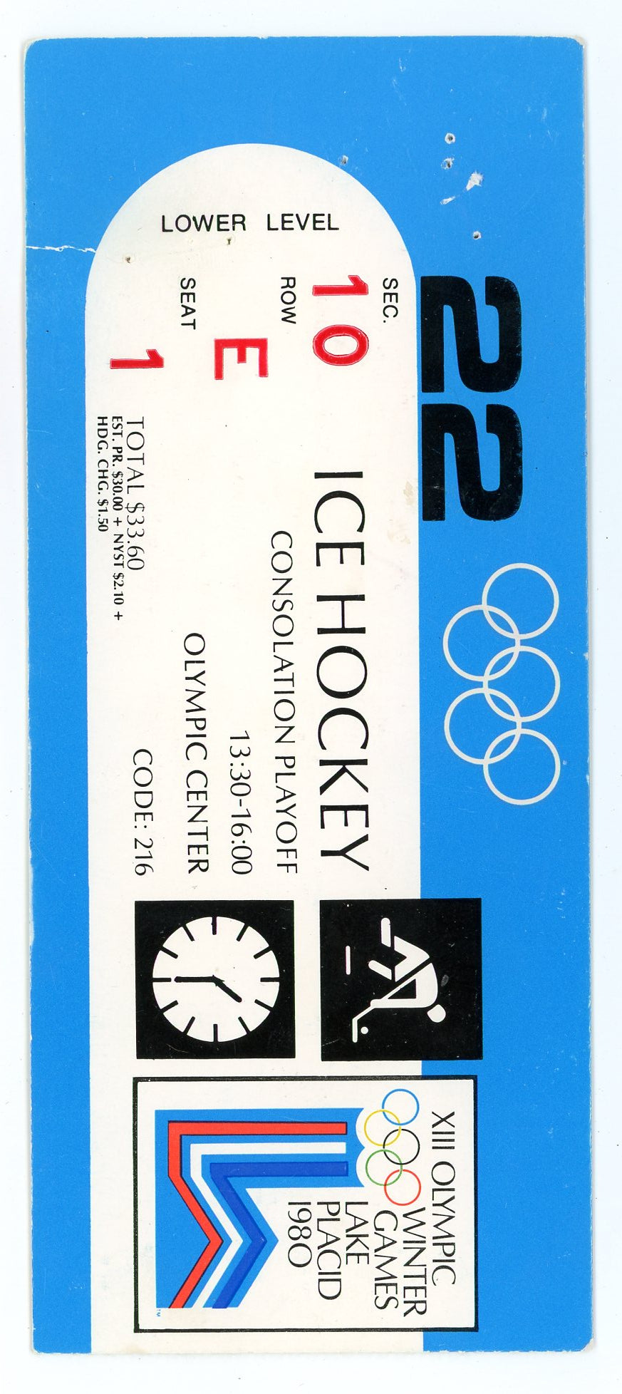 XIII Olympic Winter Games Lake Placid Vintage Hockey Ticket Stub (NY, 1980) Miracle On Ice