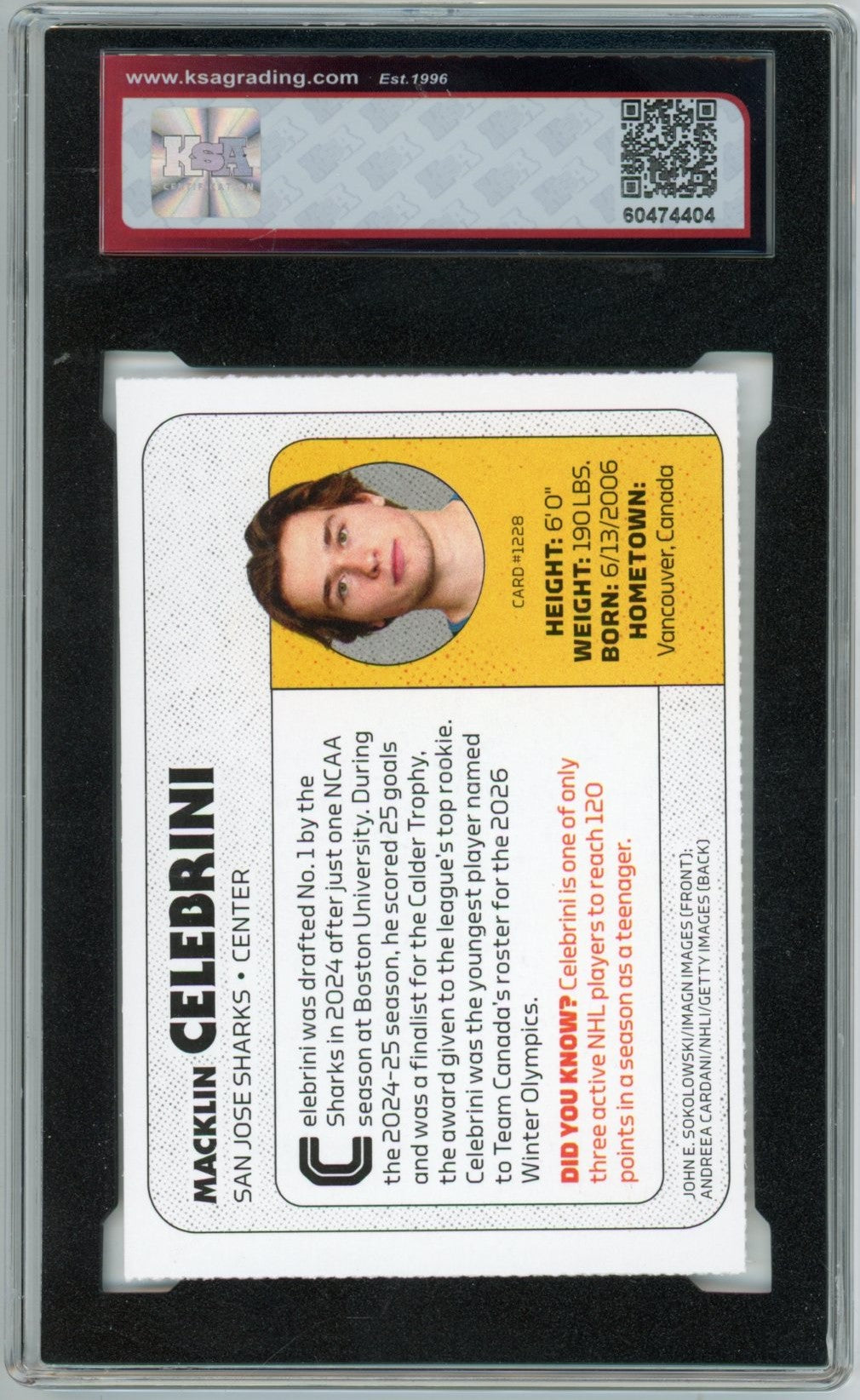 2026 Sports Illustrated for Kids Macklin Celebrini Graded Hockey Card #1288 KSA 9