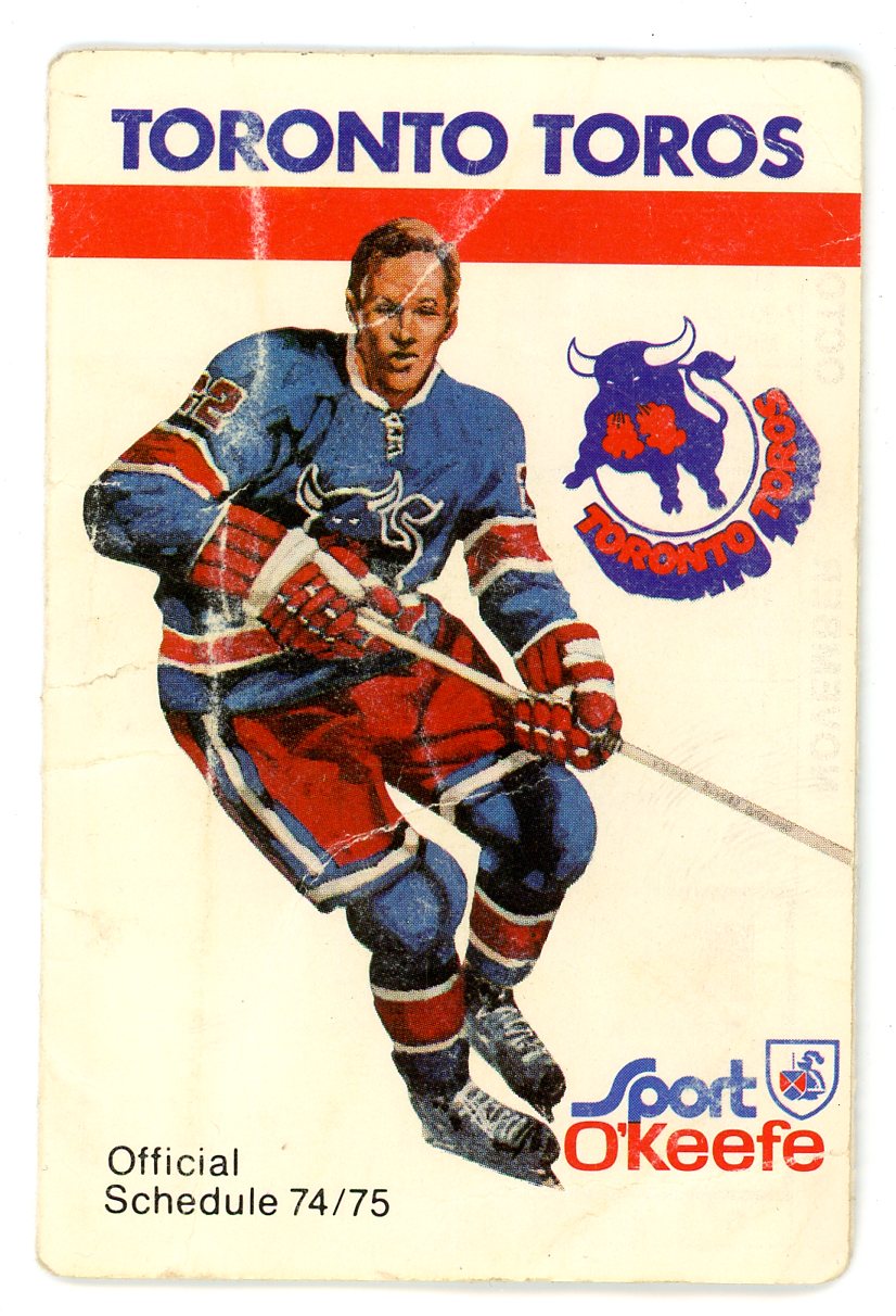 1974/75 WHA Toronto Toros Official Hockey Schedule