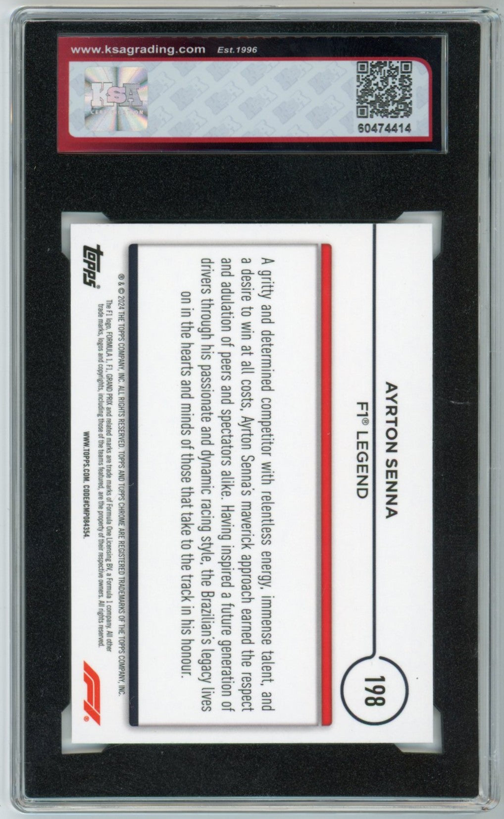 2024 Topps Chrome F1 Formula 1 Ayrton Senna Legends Graded Card KSA 9.5