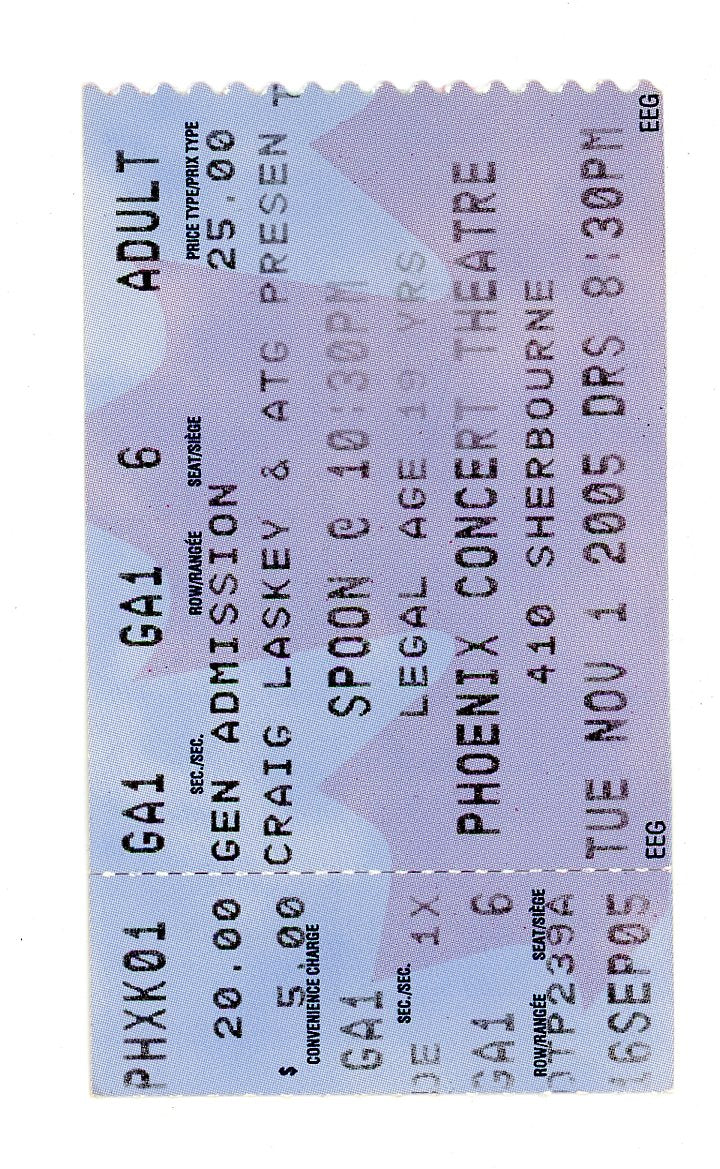 Spoon Concert Ticket Stub Phoenix Concert Theatre (Toronto, 2005)