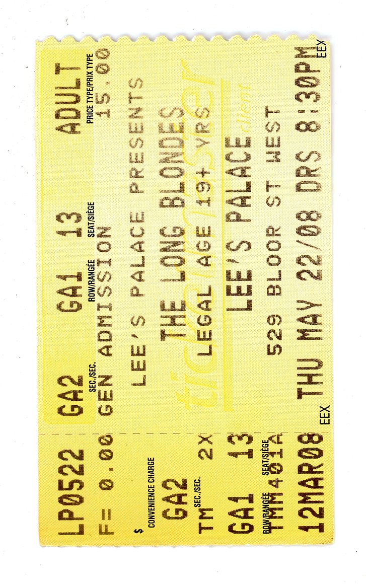The Long Blondes Concert Ticket Stub Lee's Palace (Toronto, 2008)