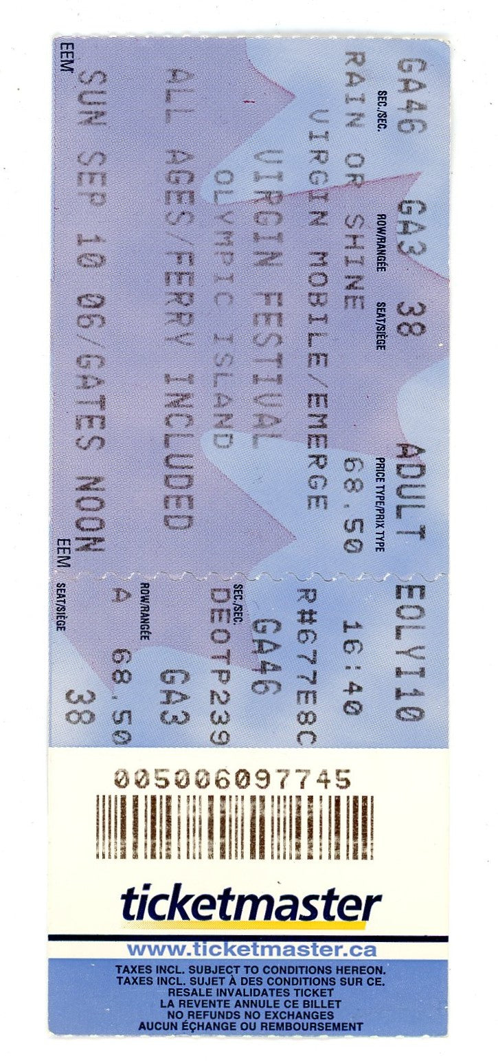 Virgin Festival Concert Ticket Stub Olympic Island (Toronto, 2006)