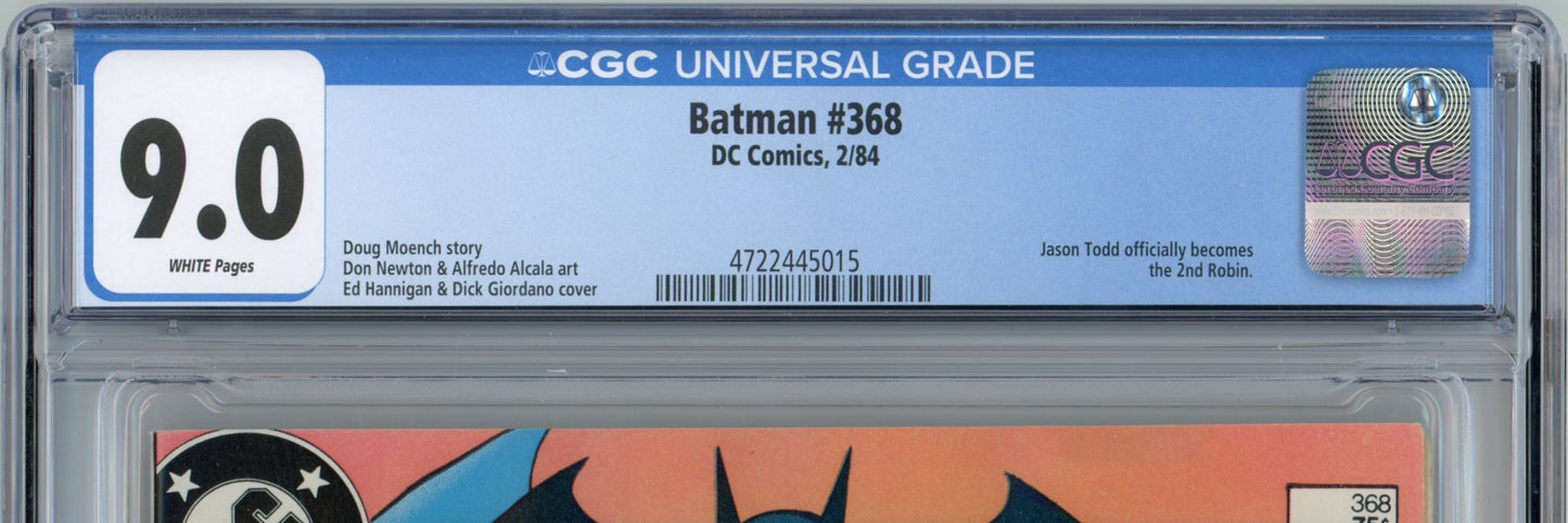 1984 DC Batman #368 Graded Comic Book CGC 9.0 Canadian Price Variant