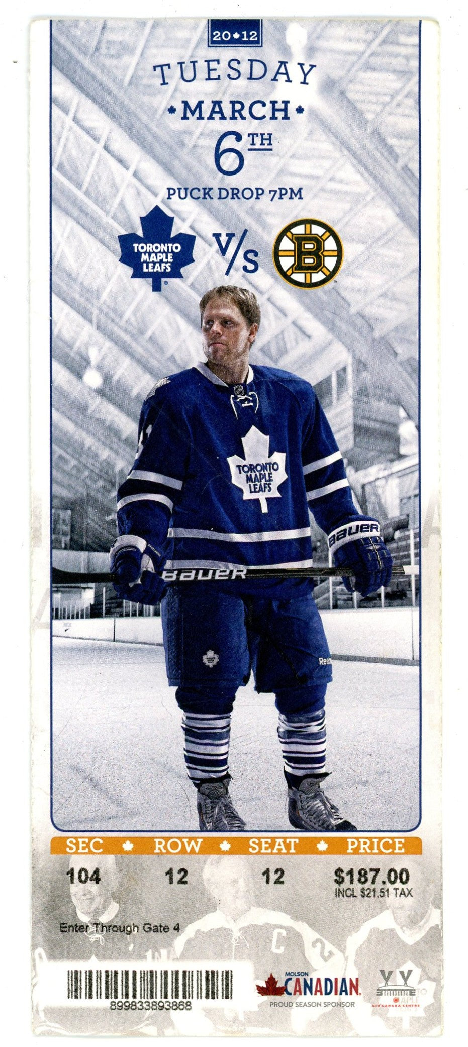 Toronto Maple Leafs vs. Boston Bruins Ticket Air Canada Centre (Toronto, 2012)