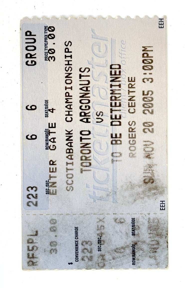 Toronto Argonauts Scotiabank Championships Ticket Stub Rogers Centre (Toronto, 2005)