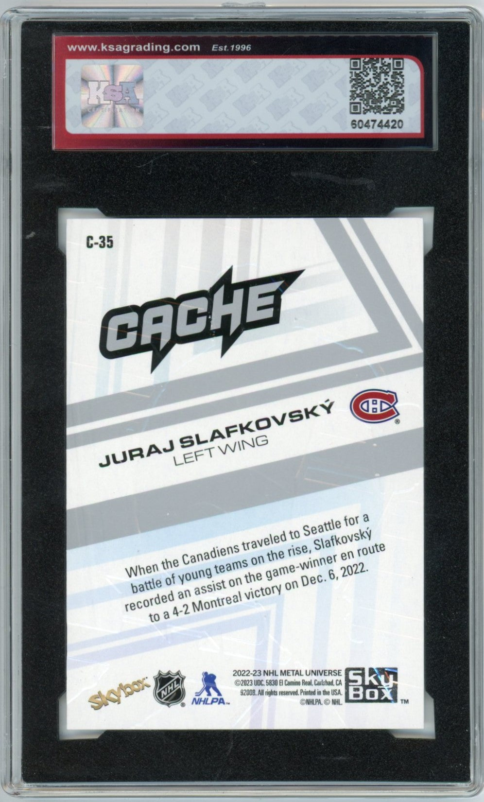 2022/23 Skybox Metal Universe Juraj Slafkovsky Cache Graded Hockey Card #C-35 KSA 8.5