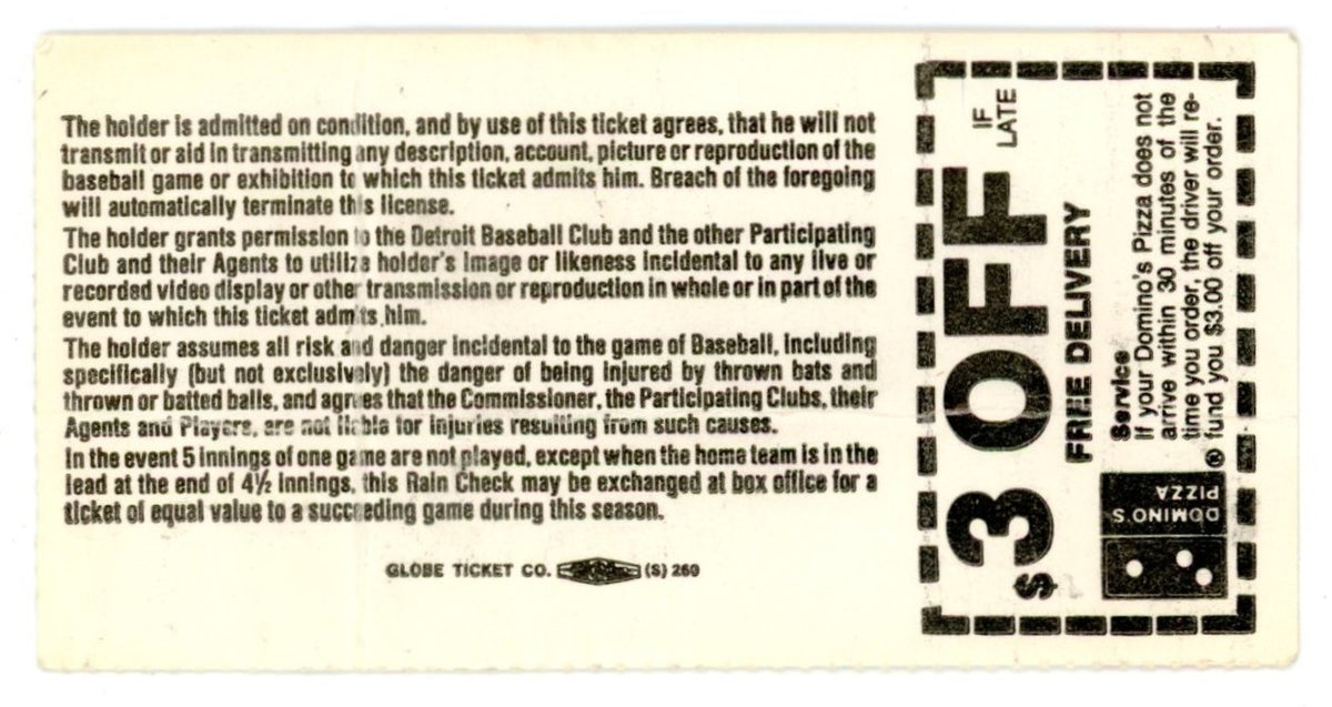 Detroit Tigers vs. Toronto Blue Jays Vintage Ticket Stub Tiger Stadium (Detroit, October 3 1987)