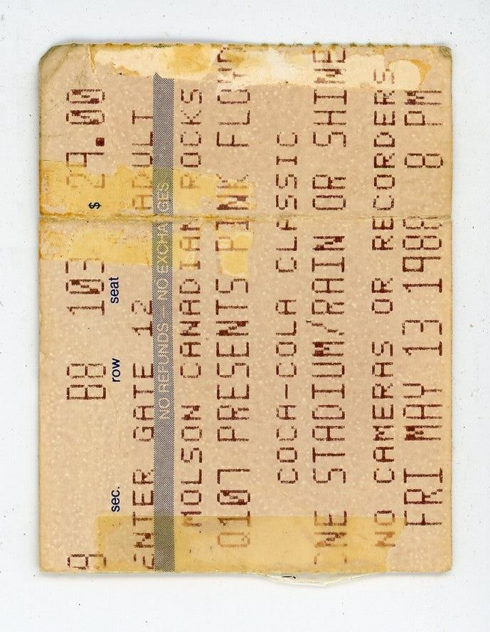 Pink Floyd Vintage Concert Ticket Stub CNE Stadium (Toronto, 1988)