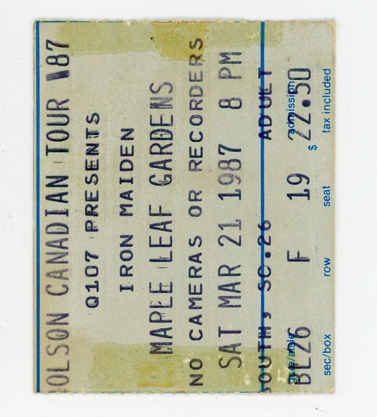 Iron Maiden Vintage Concert Ticket Stub Maple Leaf Gardens (Toronto, 1987)