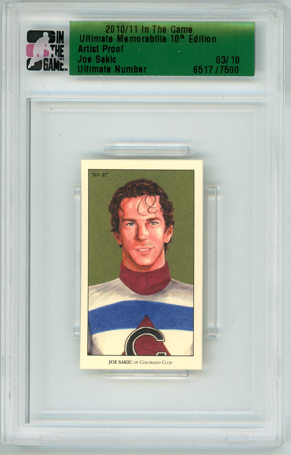 2010/11 In The Game Joe Sakic Ultimate Memorabilia 10th Edition Graded Card