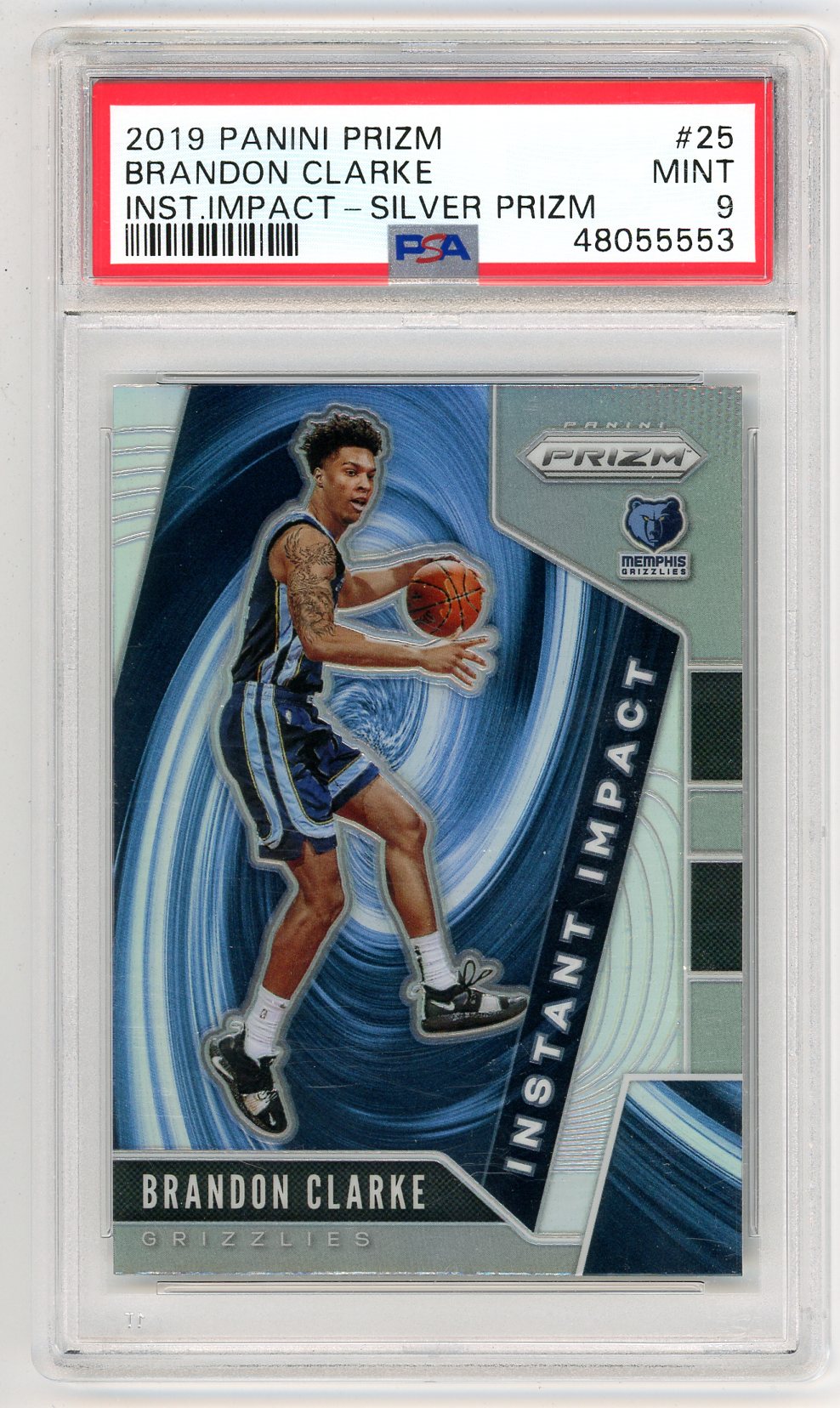 2019 Panini Prizm Brandon Clarke Silver Prizm Graded Card #25 PSA 9