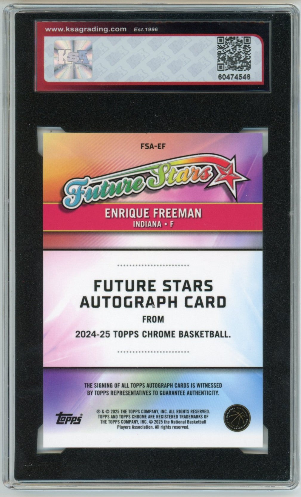 2024/25 Topps Chrome Enrique Freeman Future Stars Graded Rookie Autograph Card #FSA-EF KSA 8.5 AUTO 10