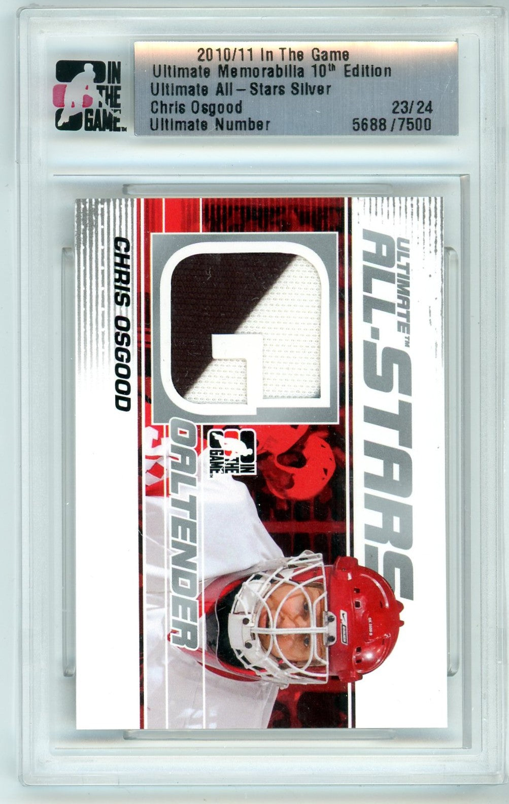2010/11 In The Game Chris Osgood Ultimate Memorabilia 10th Edition Graded Jersey Card