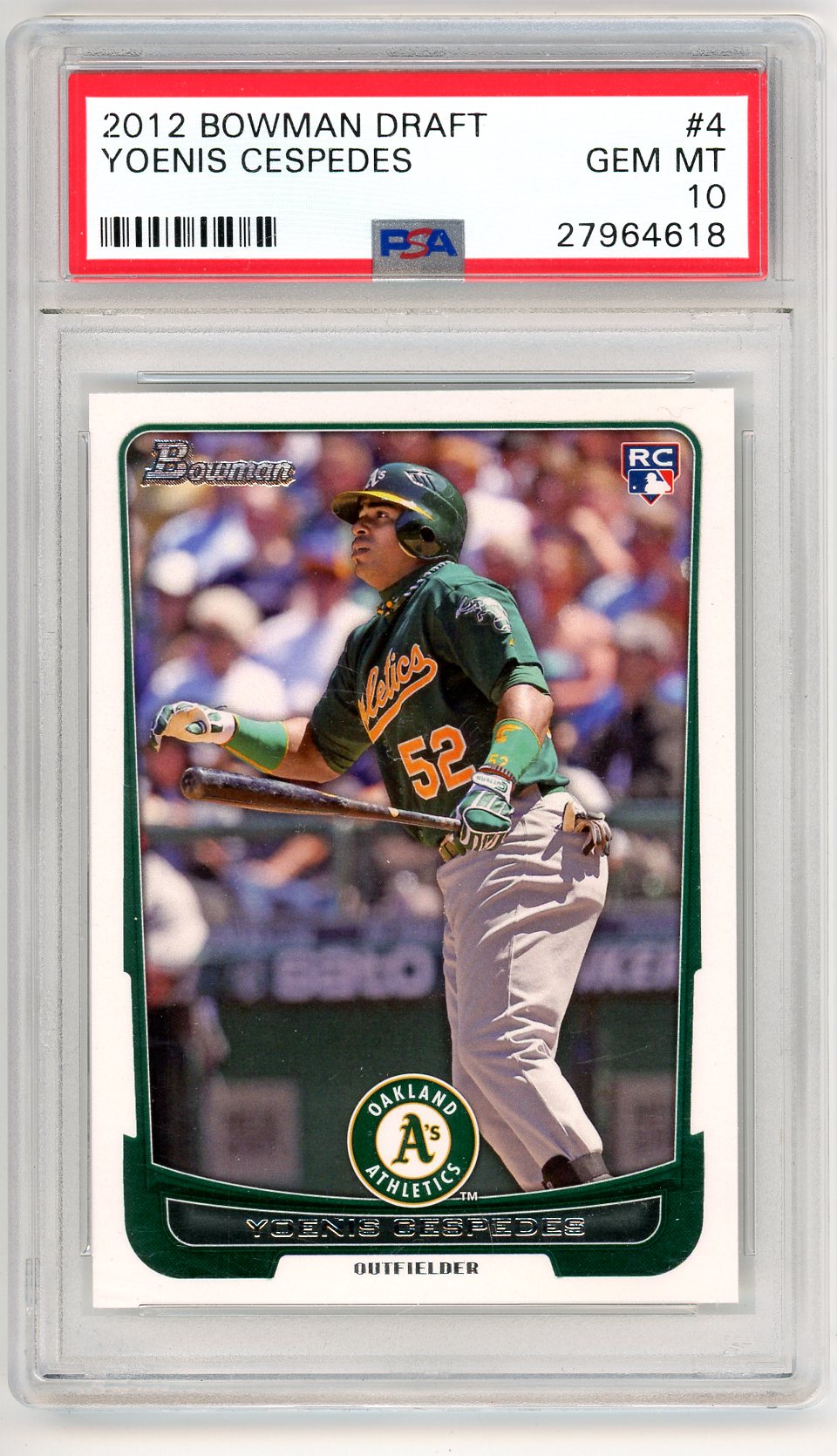 2012 Bowman Draft Yoenis Cespedes Graded Rookie Card #4 PSA 10