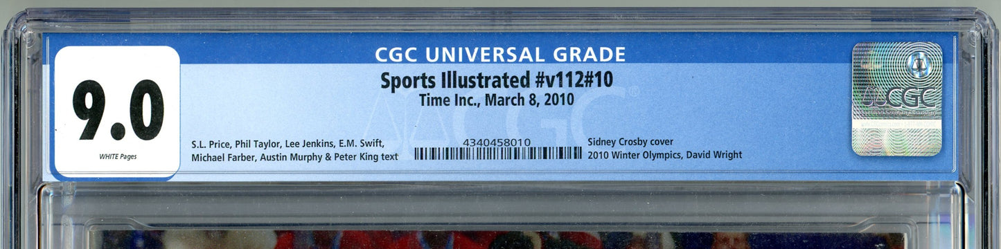 2010 Sports Illustrated #v112 #10 CGC 9.0 Sidney Crosby Cover Newsstand Edition