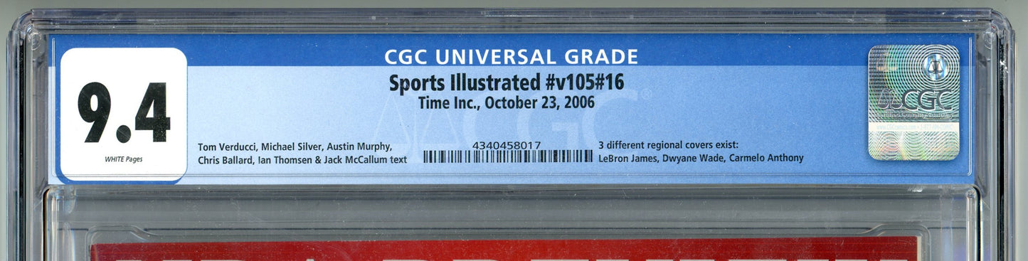 2006 Sports Illustrated #v105 #16 CGC 9.4 Dwayne Wade Regional Cover Newsstand Edition
