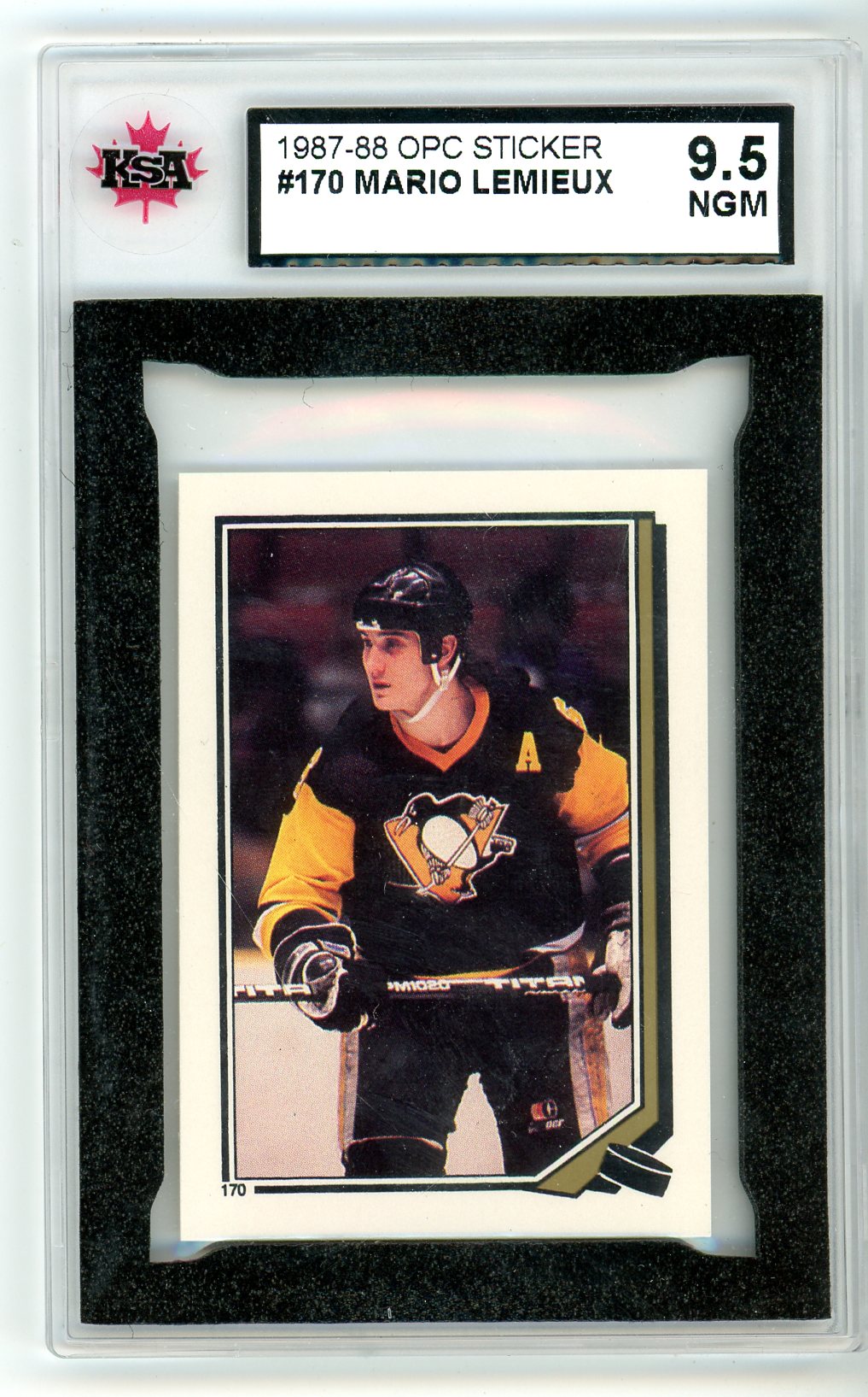 1987/88 OPC O-Pee-Chee Mario Lemieux Graded Sticker Card #170 KSA 9.5