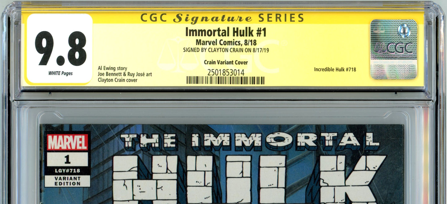 Immortal Hulk #1 (CGC Signature Series 9.8) – Clayton Crain 1:25 Incentive Variant