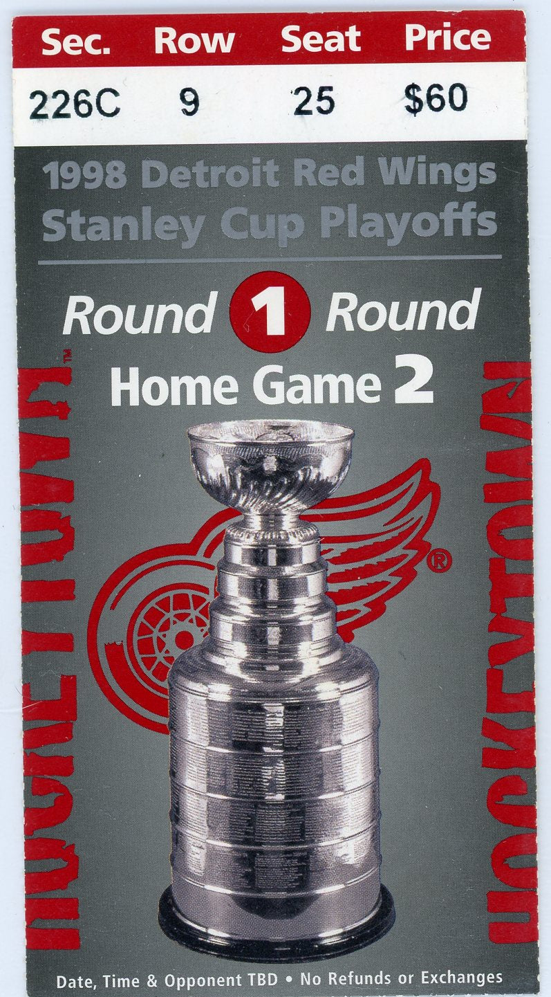 Detroit Red Wings Stanley Cups Playoffs Round 1 Vintage Ticket Stub Joe Louis Arena 1998