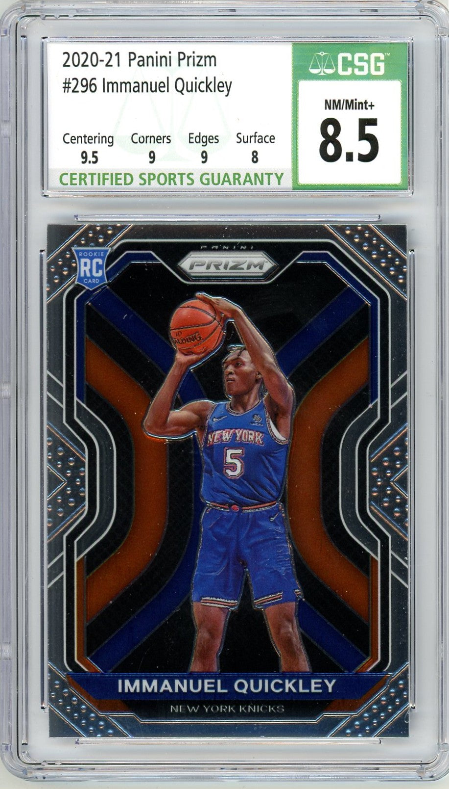 2020/21 Panini Prizm Immanuel Quickley Graded Rookie Card #296 CSG 8.5