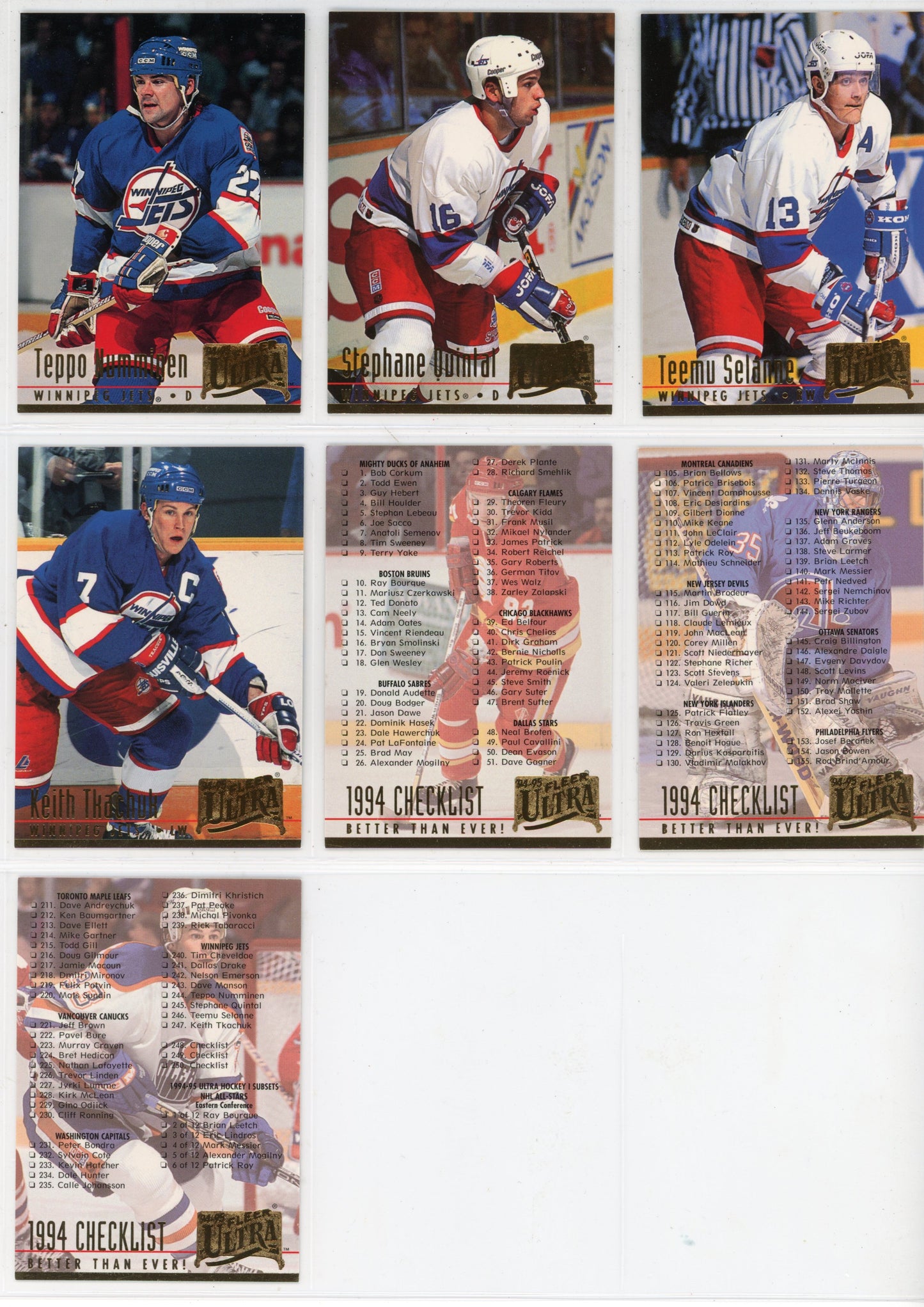 1994/95 Fleer Ultra NHL Hockey Card Series One Set (250 Cards)