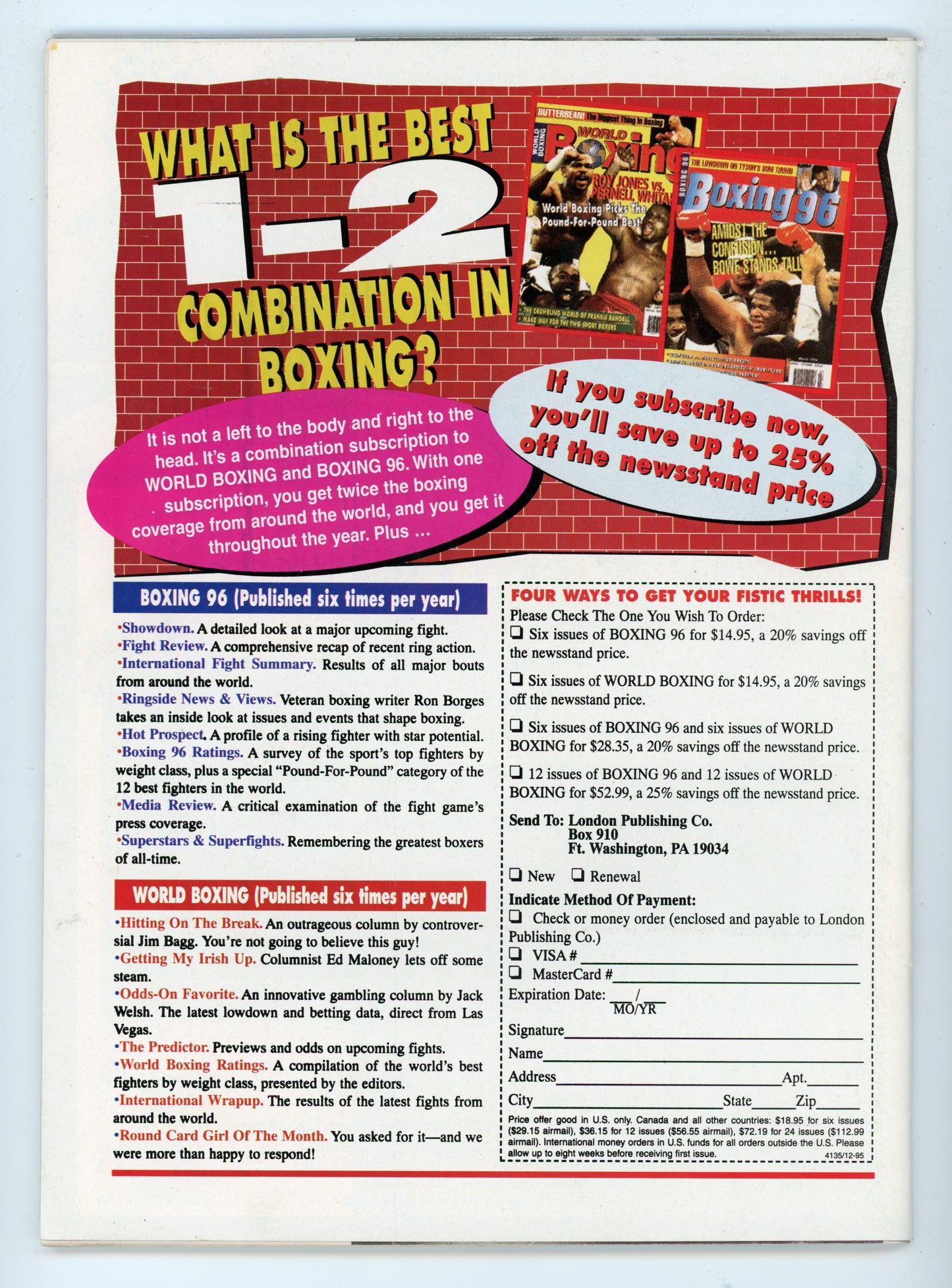 World Boxing Vintage Magazine (April 1996) Riddick Bowe vs. Mike Tyson