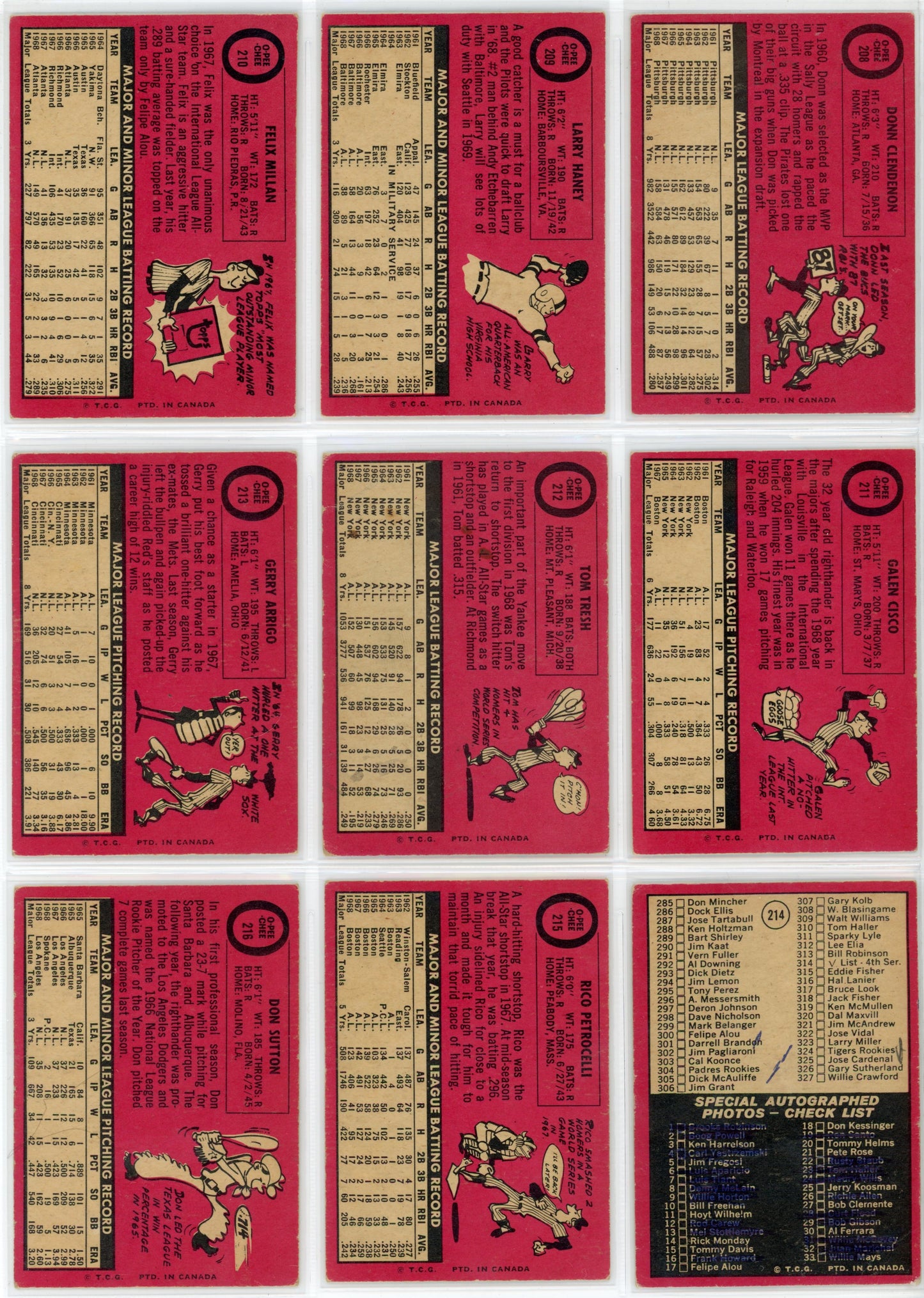 1969 OPC O-Pee-Chee MLB Baseball Card Complete Set (218 Cards) VG+/EX