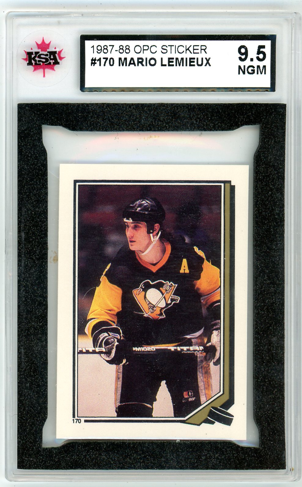 1987/88 OPC O-Pee-Chee Mario Lemieux Graded Sticker Card #170 KSA 9.5
