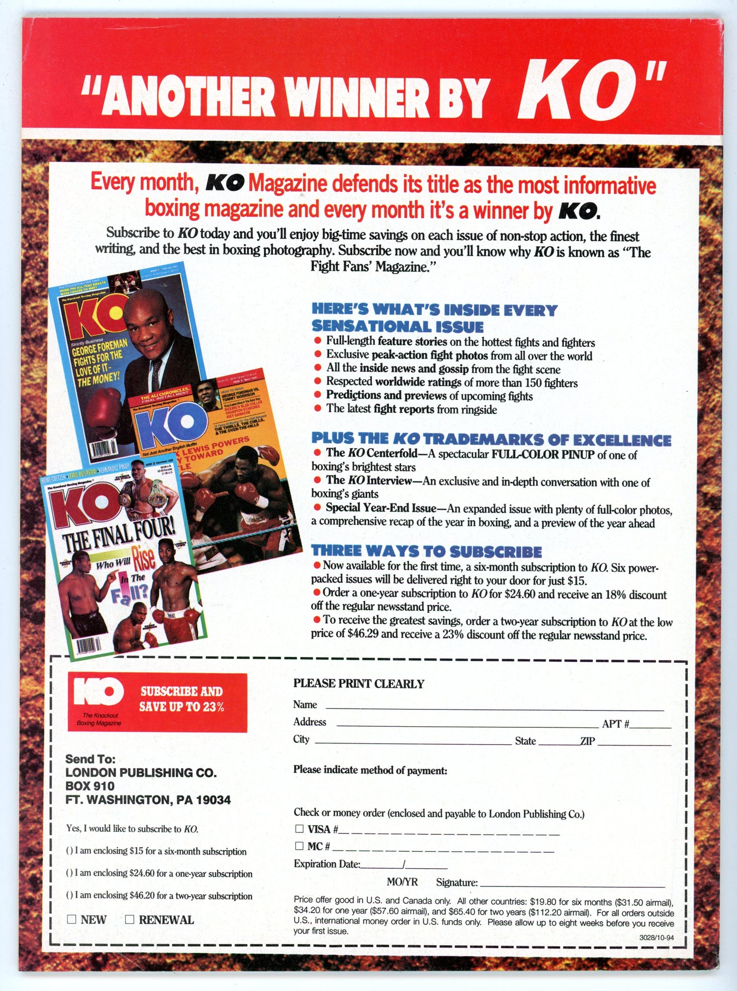 KO Knockout Boxing Vintage Magazine (March 1995) George Foreman