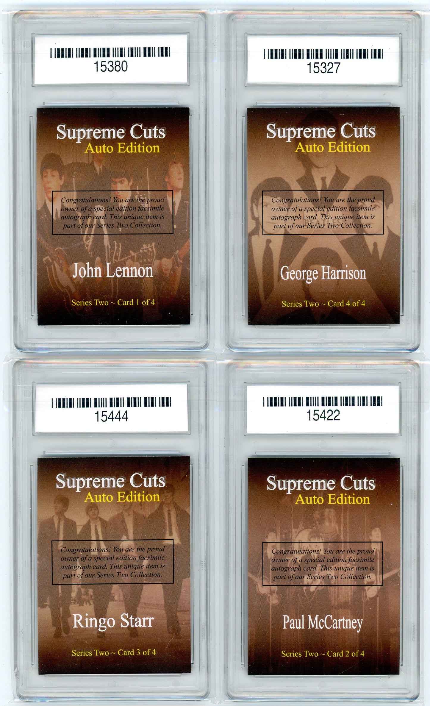 Supreme Cuts Reel Legends The Beatles Facsimile Autograph Graded Collectible Cards (Set of 4)