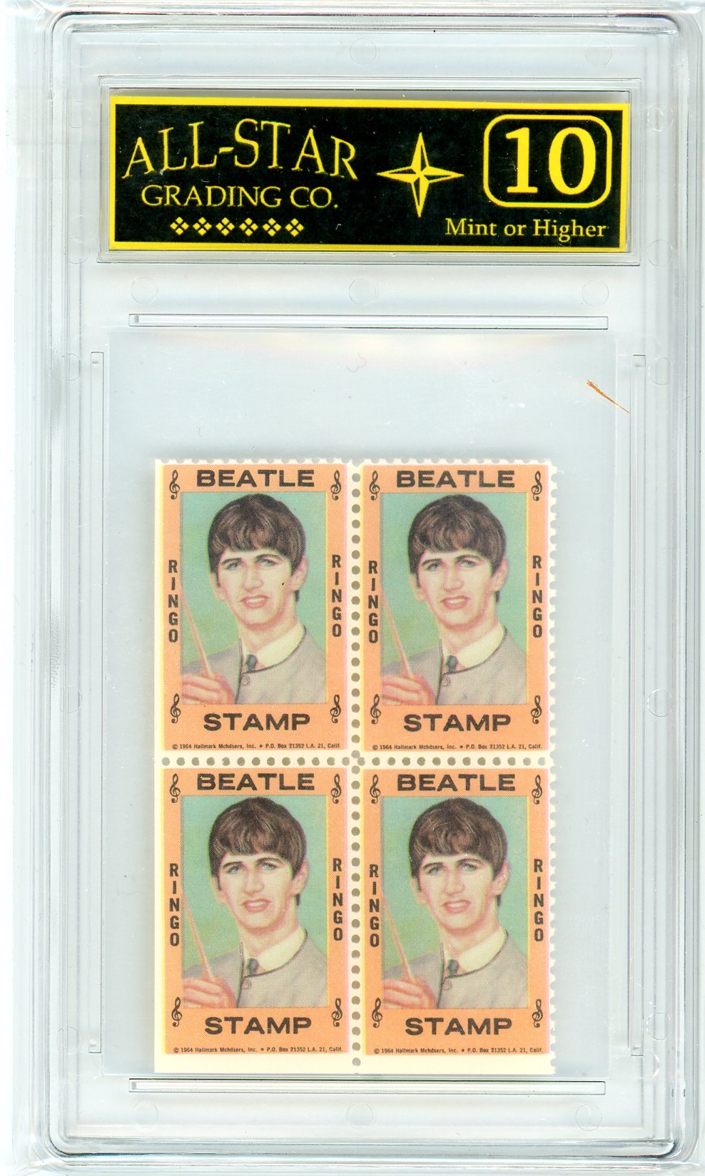 1964 The Beatles Ringo Starr Stamp Block Graded ASG 10