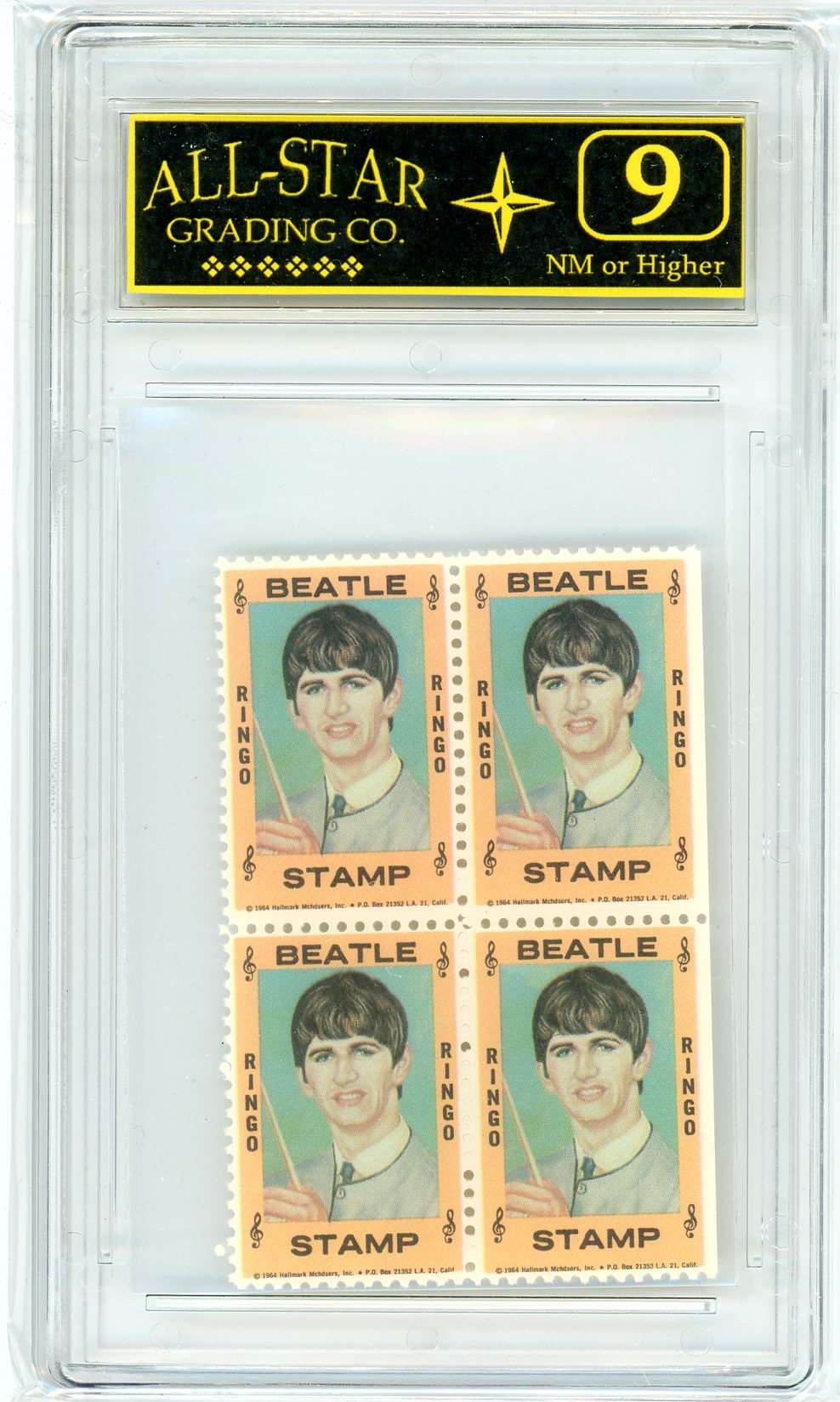 1964 The Beatles Ringo Starr Stamp Block Graded ASG 9