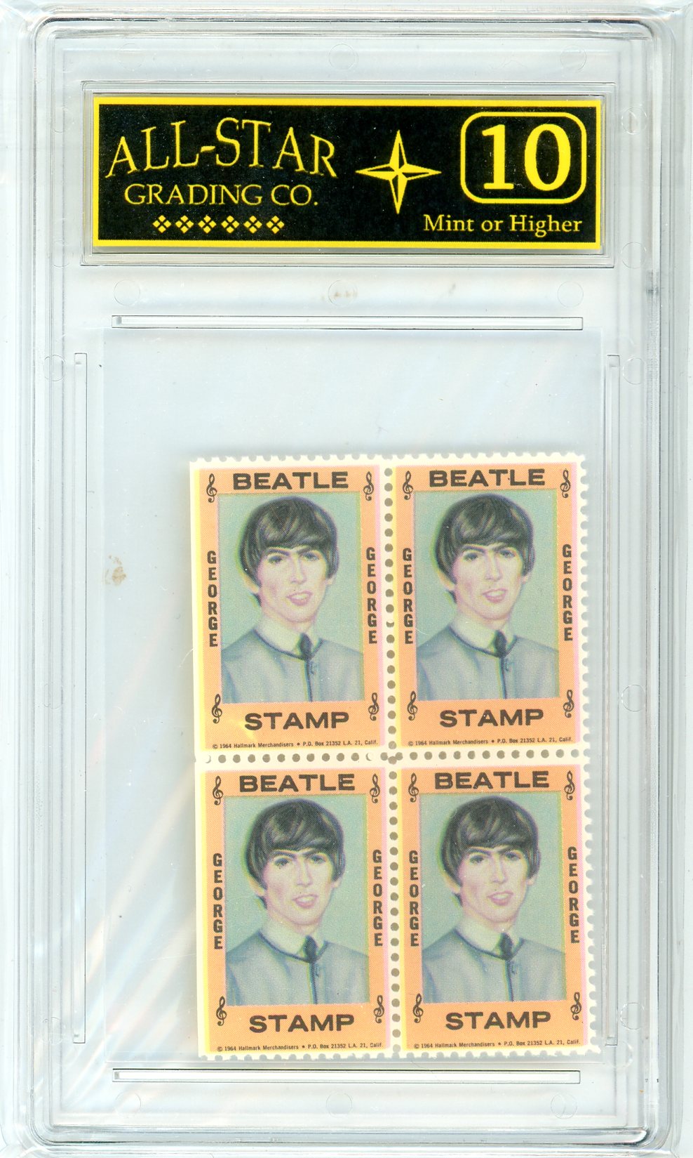 1964 The Beatles George Harrison Stamp Block Graded ASG 10