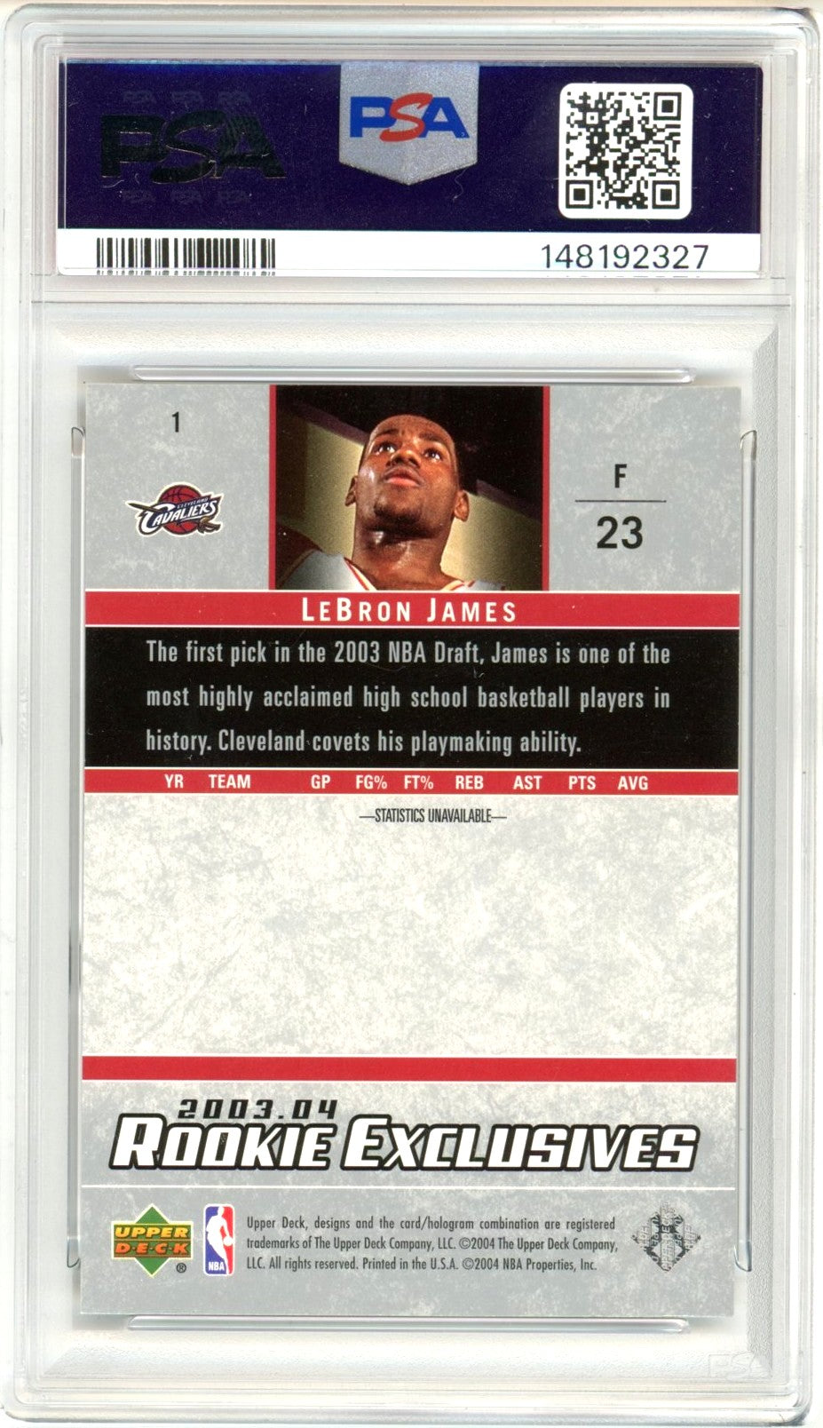 2003 Upper Deck LeBron James Rookie Exclusives #1 Graded Rookie Card PSA 9