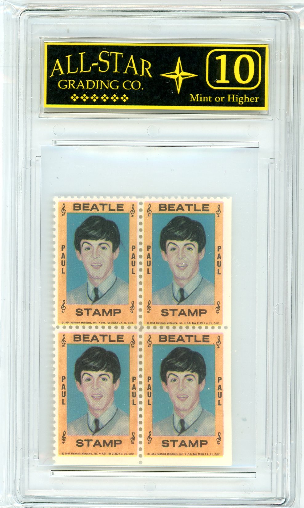 1964 The Beatles Paul McCartney Graded Stamp Block ASG 10