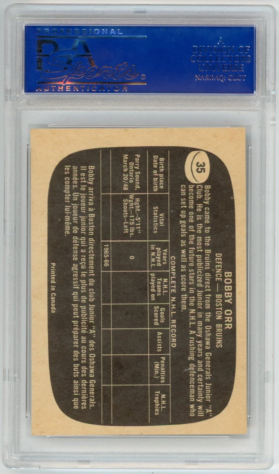 1966 Topps Bobby Orr Graded Card #35 PSA 7