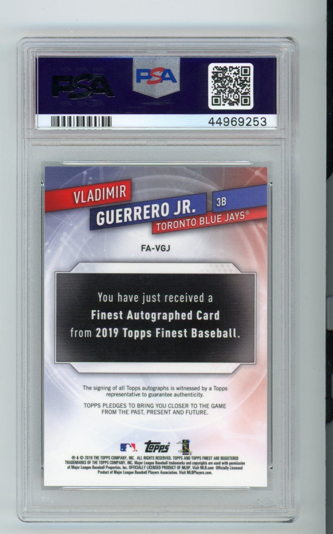 2019 Topps Finest Vladimir Guerrero Jr. Green Wave Refractor Graded Autograph Rookie Card PSA 10