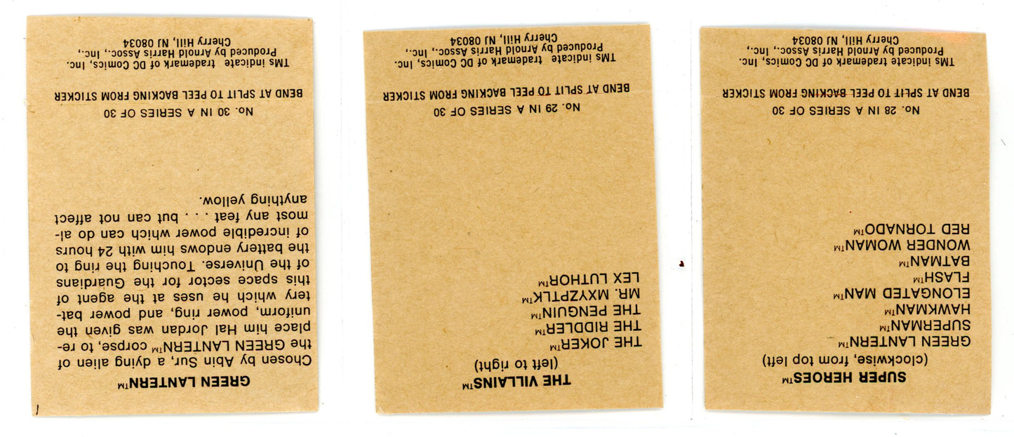 1978 DC Comics Taystee Bread Sticker Cards Complete Set (30 Cards)