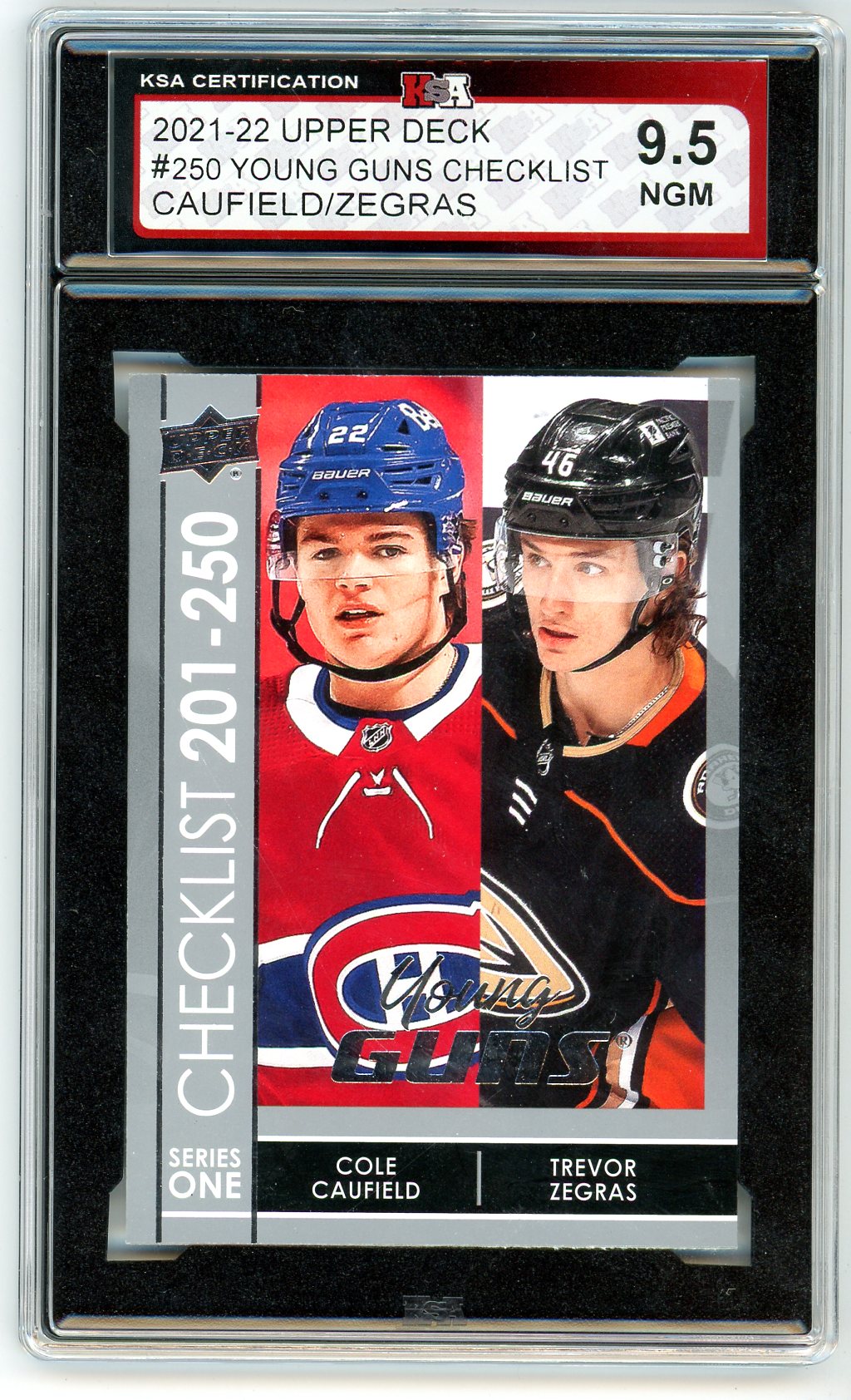2021/22 Upper Deck Young Guns Checklist Cole Caufield / Trevor Zegras Graded Rookie Card #250 KSA 9.5