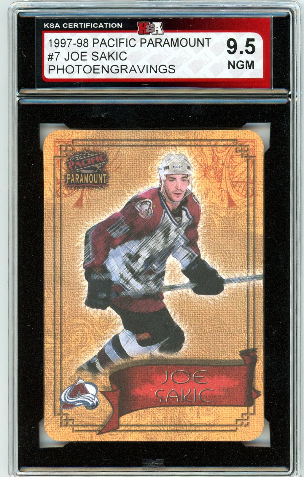 1997/98 Pacific Paramount Joe Sakic Photoengravings Graded Card #7 KSA 9.5