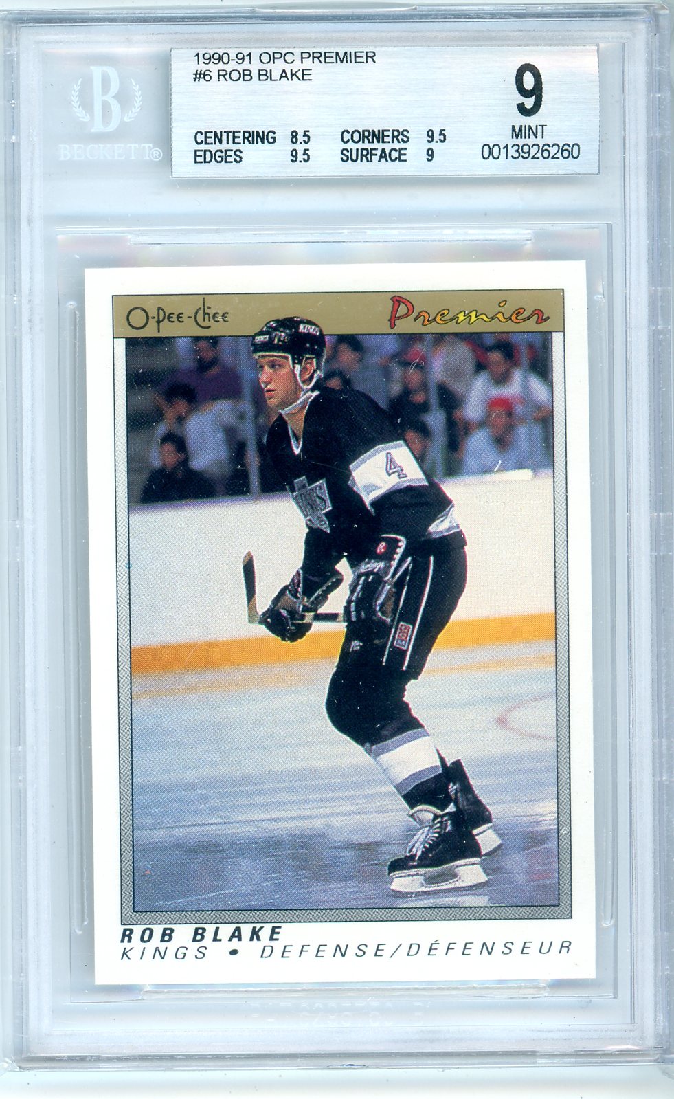 1990/91 O-Pee-Chee OPC Rob Blake Premier Graded Rookie Card BGS 9