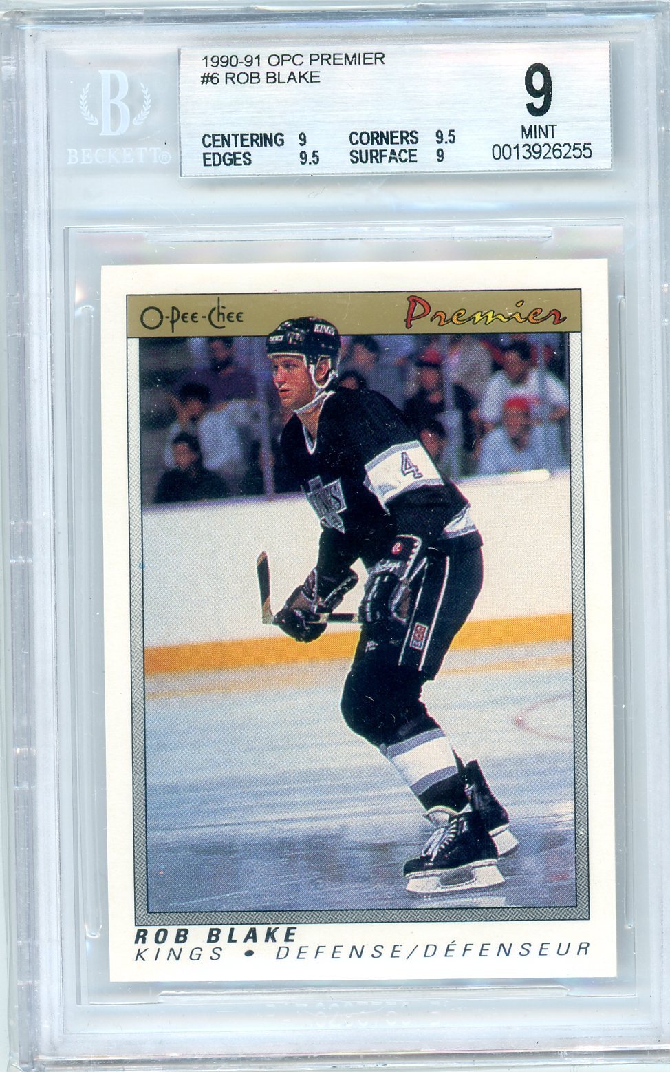 1990/91 O-Pee-Chee OPC Premier Rob Blake Graded Card BGS 9