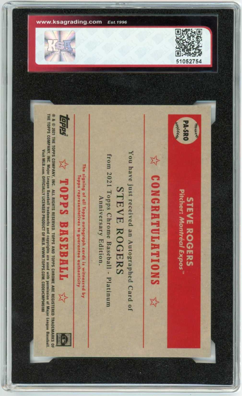 2021 Topps Chrome Platinum Anniversary Steve Rogers Graded Autograph Card KSA 9 AUTO 10