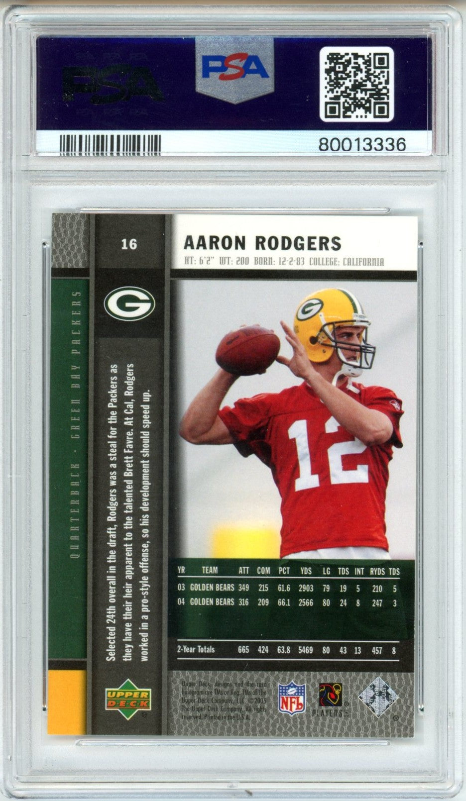 2005 Upper Deck Aaron Rodgers Rookie Premiere #16 Graded Rookie Card PSA 10
