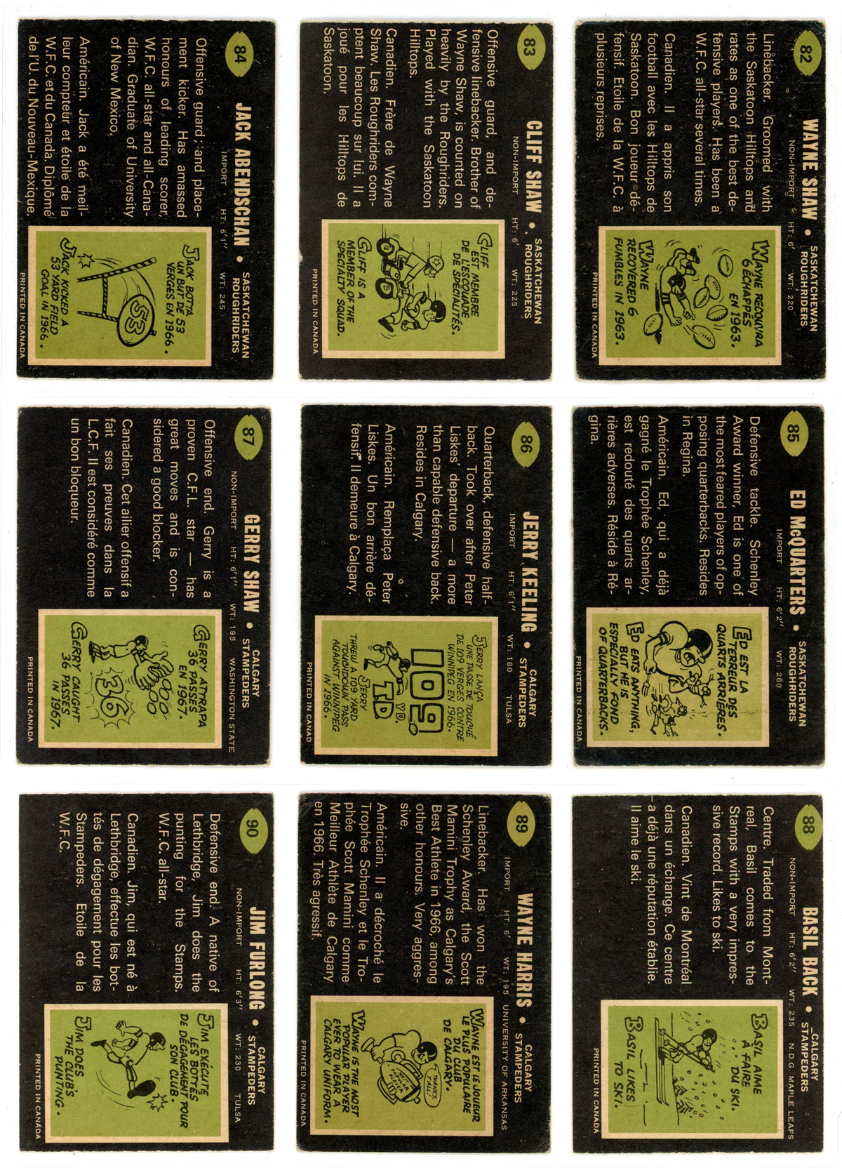 1970 OPC O-Pee-Chee CFL Football Complete Set (115 Cards) GD/VG Condition
